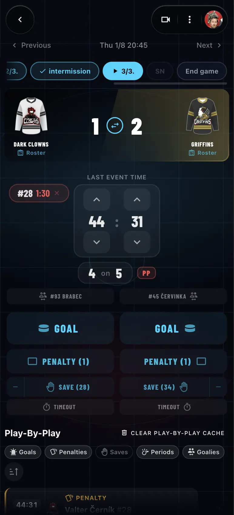 HockeyBook – game log