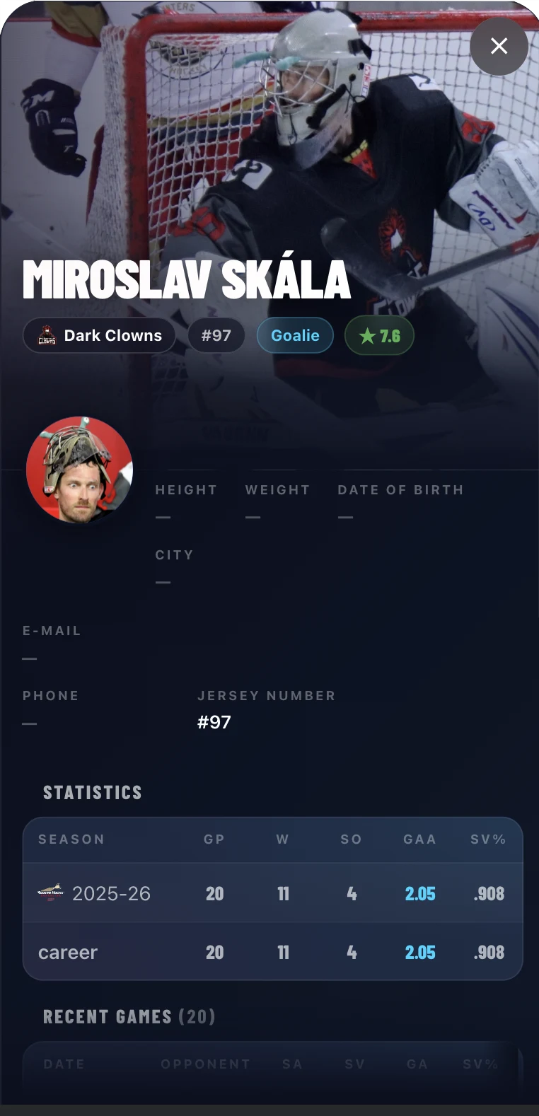 HockeyBook player profile